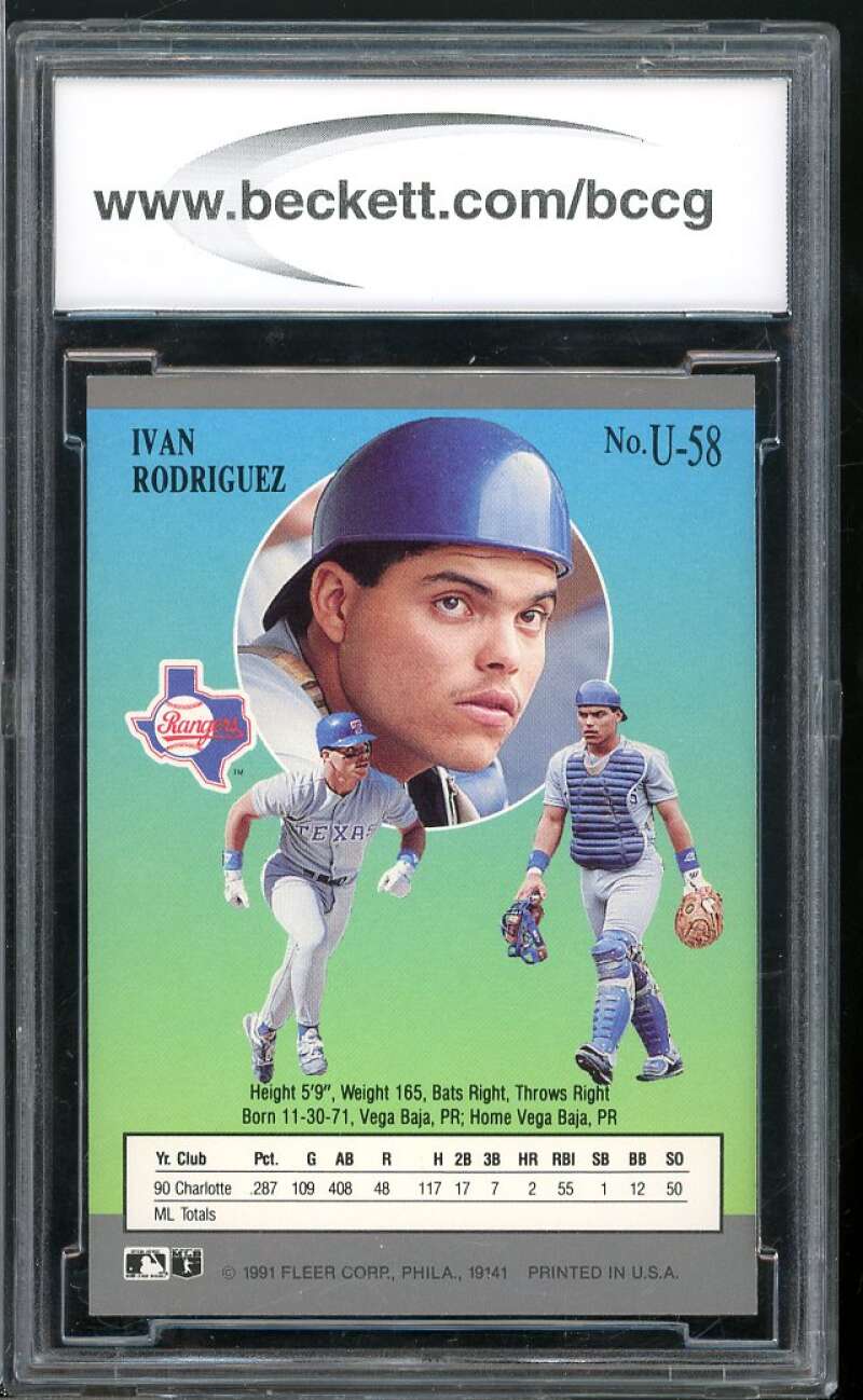 1991 Ultra Update #58 Ivan Rodriguez Rookie Card BGS BCCG 10 Mint+ Image 2