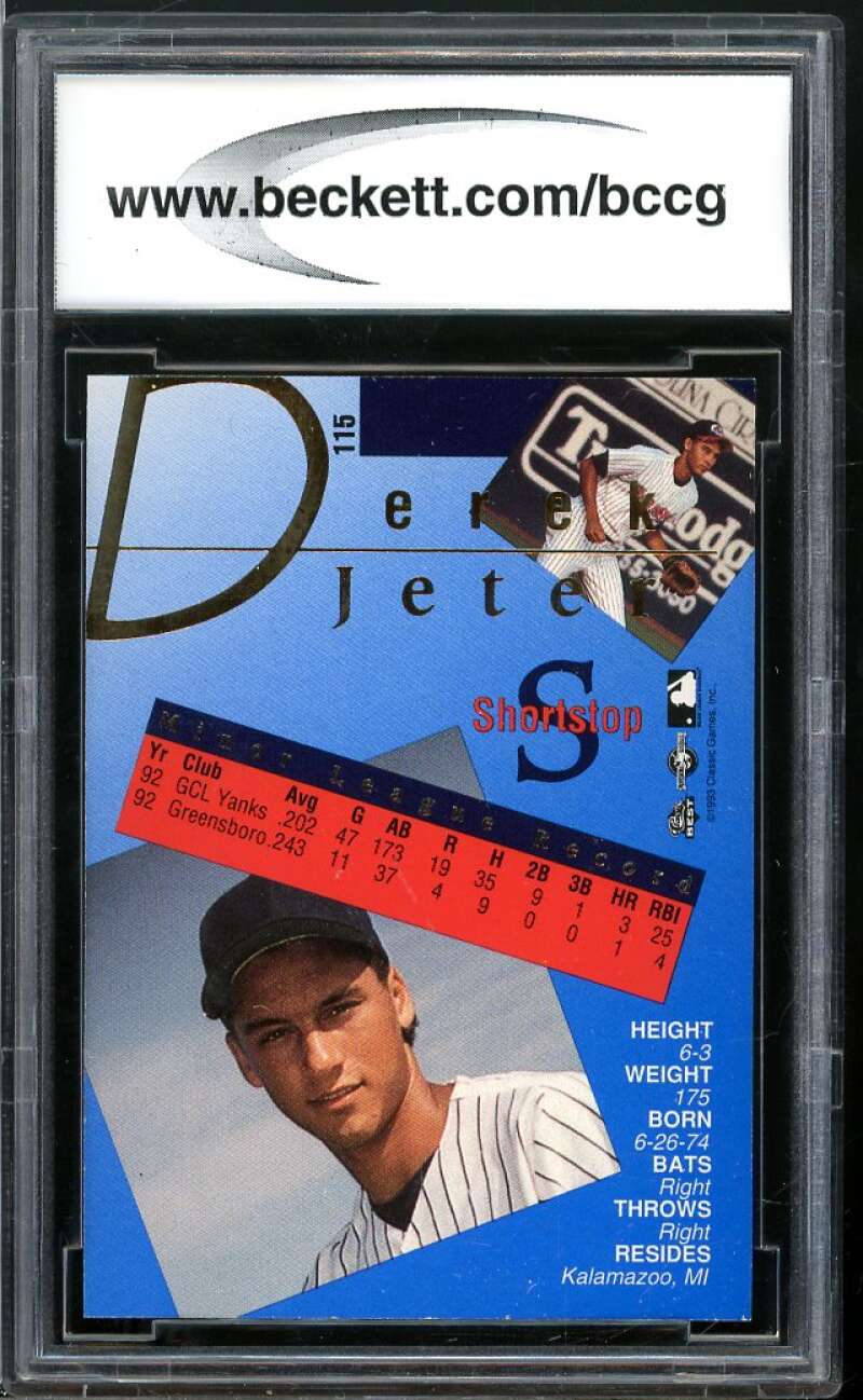 1993 Classic Best Gold #115 Derek Jeter Rookie Card BGS BCCG 10 Mint+ Image 2