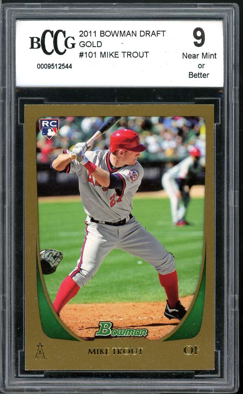 2011 Bowman Draft Gold #101 Mike Trout Rookie Card BGS BCCG 9 Near Mint+ Image 1
