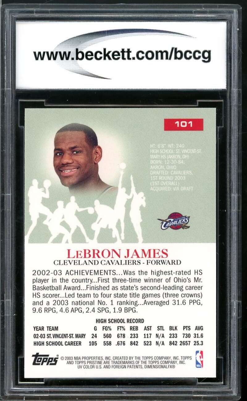 2003-04 Topps Pristine #101 LeBron James Rookie Card BGS BCCG 10 Mint+ Image 2