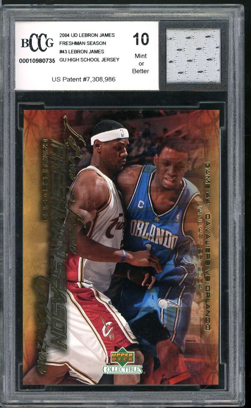 2004 UD Freshman Season #31 Lebron James GU High School Jersey BGS BCCG 10 Mint+ Image 1