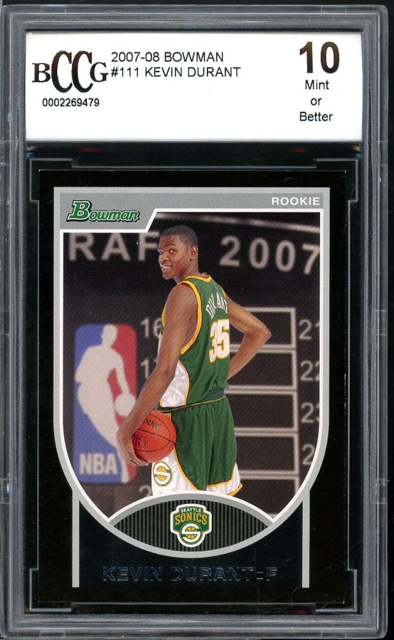 2007-08 Bowman #111 Kevin Durant Rookie Card BGS BCCG 10 Mint+ Image 1