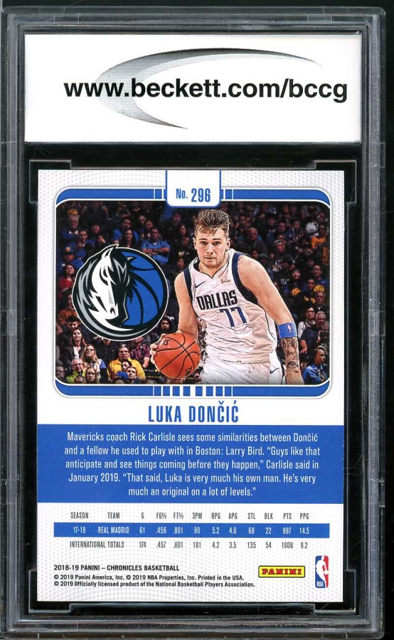 2018-19 Chronicles Studio #296 Luka Doncic Rookie Card BGS BCCG 9 Near Mint+ Image 2