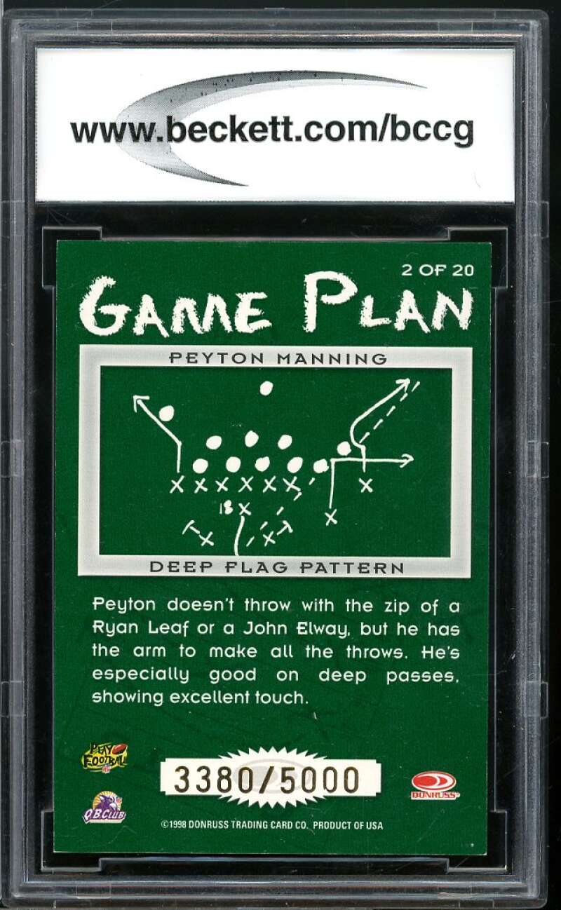 1998 Leaf Rookies Stars Game Plan #2 Peyton Manning Rookie BGS BCCG 9 Near Mint+ Image 2
