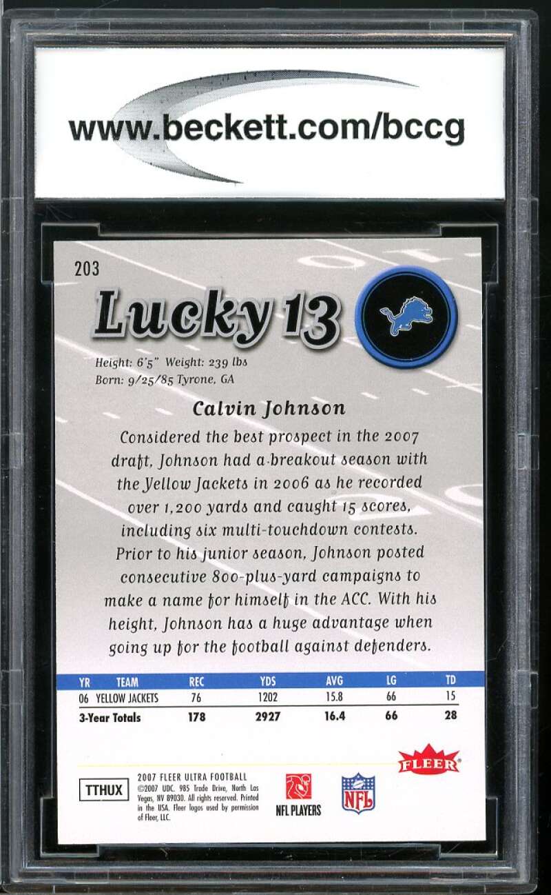 2007 Ultra Retail #203 Calvin Johnson Rookie Card BGS BCCG 10 Mint+ Image 2