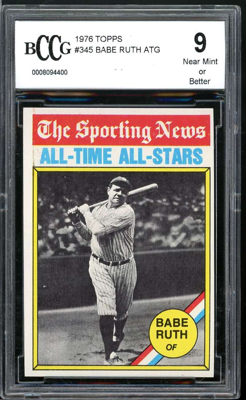 1976 Topps #345 Babe Ruth Card BGS BCCG 9 Near Mint+ Image 1