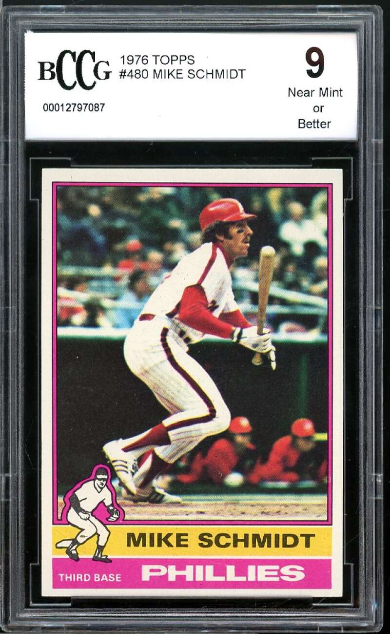 1976 Topps #480 Mike Schmidt Card BGS BCCG 9 Near Mint+ Image 1