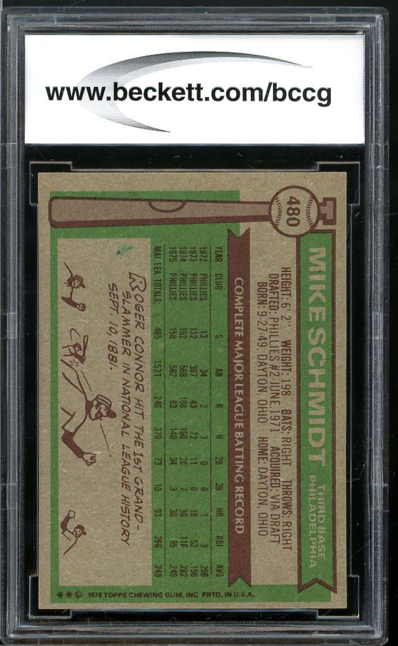 1976 Topps #480 Mike Schmidt Card BGS BCCG 9 Near Mint+ Image 2