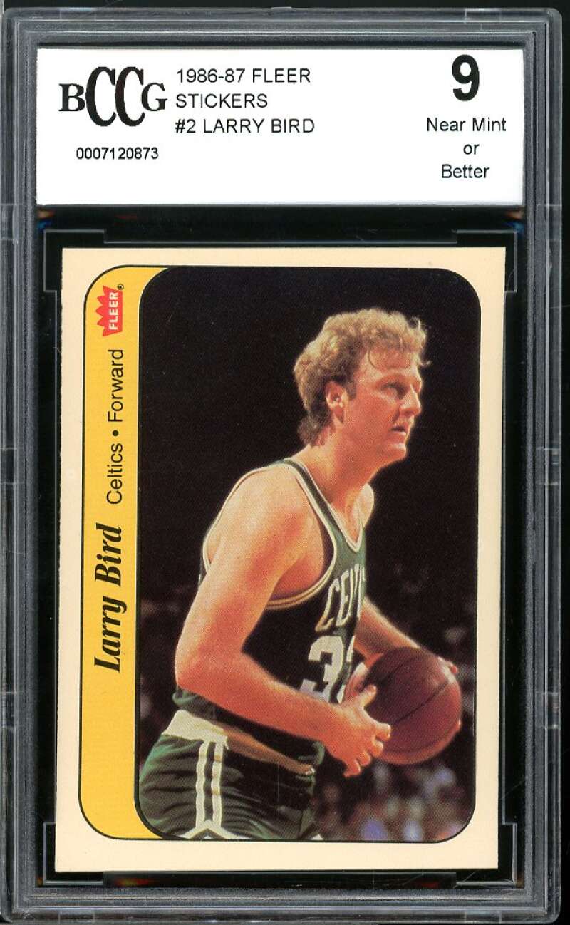 1986-87 Fleer Stickers #2 Larry Bird Card BGS BCCG 9 Near Mint+ Image 1