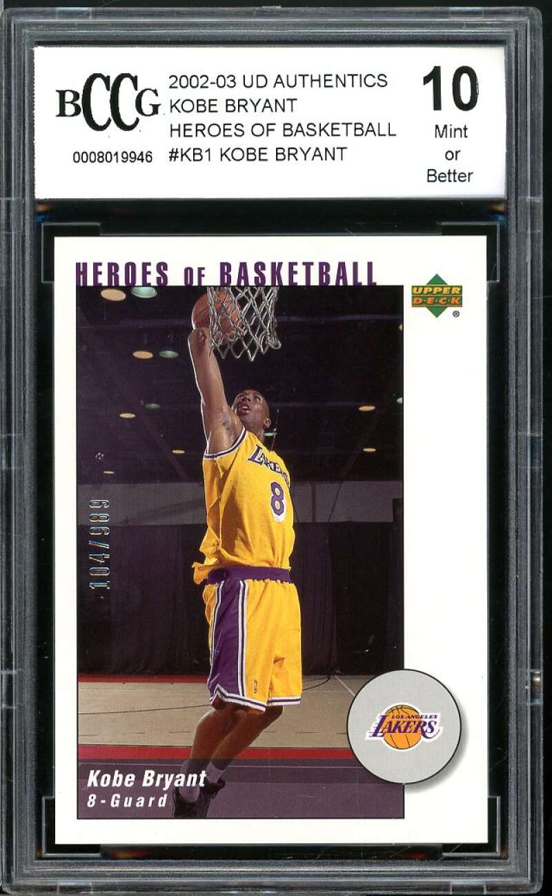 2002-03 UD Authentics Heroes Of Basketball #KB1 Kobe Bryant BGS BCCG 10 Mint+ Image 1