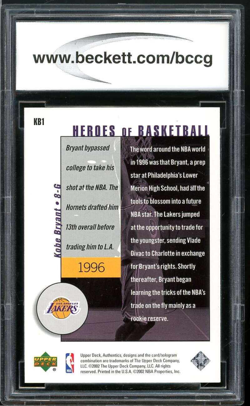 2002-03 UD Authentics Heroes Of Basketball #KB1 Kobe Bryant BGS BCCG 10 Mint+ Image 2