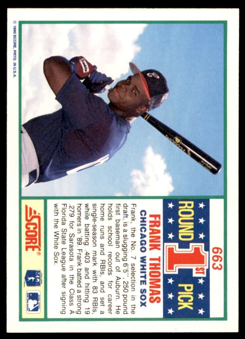 Frank Thomas Rookie Card 1990 Score #663 Image 2