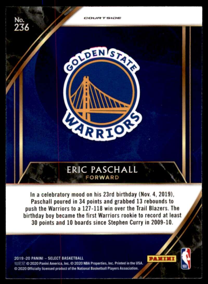 Eric Paschall Rookie Card 2019-20 Panini Select #236 Image 2