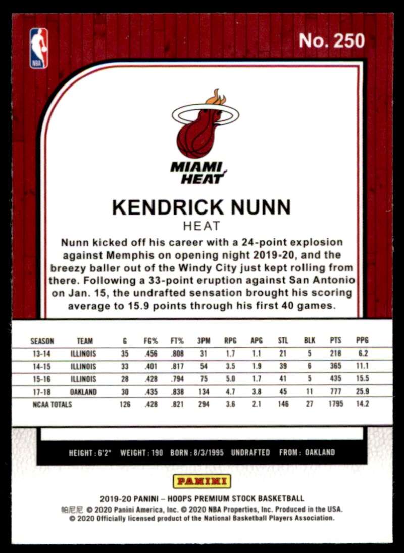 Kendrick Nunn Rookie Card 2020-21 Hoops Premium Stock #53 Image 2