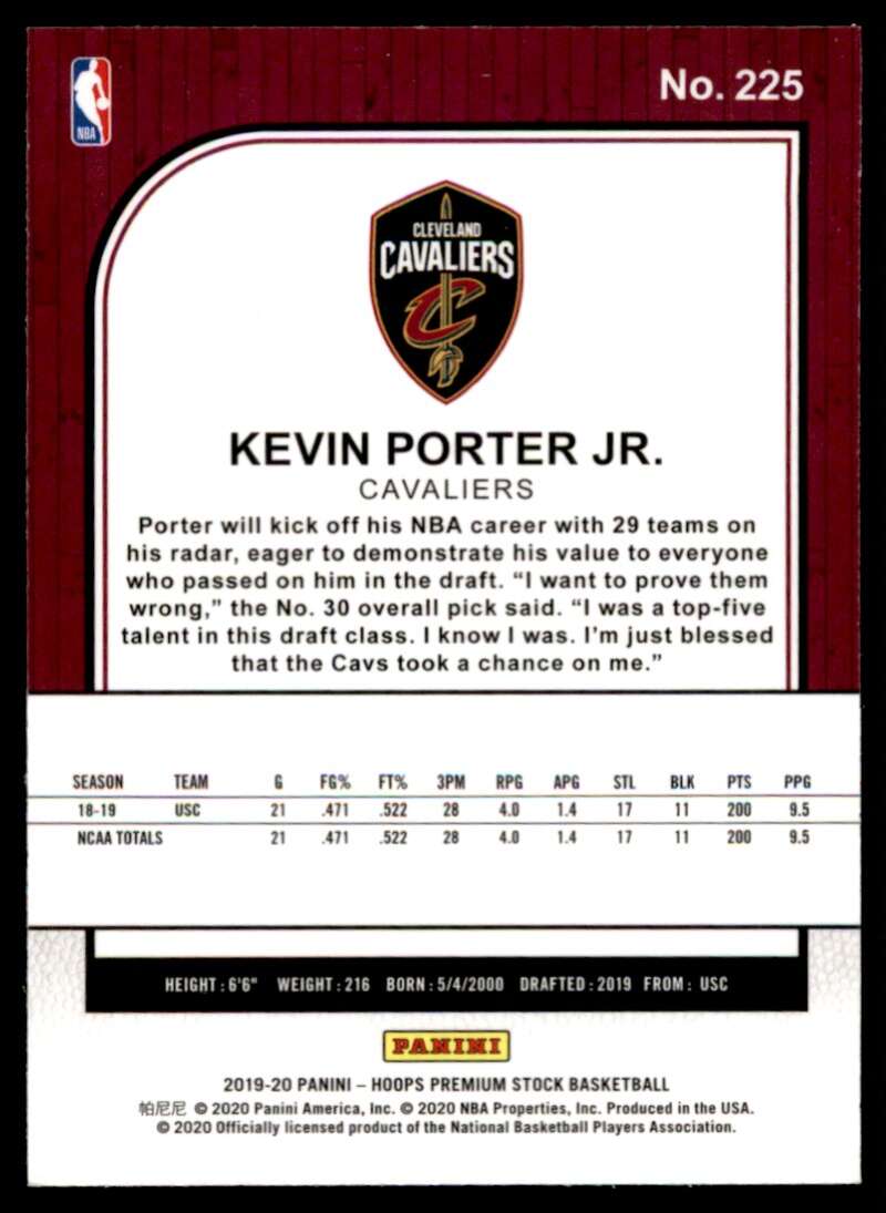 Kevin Porter Jr. Rookie Card 2019-20 Hoops Premium Stock #225 Image 2