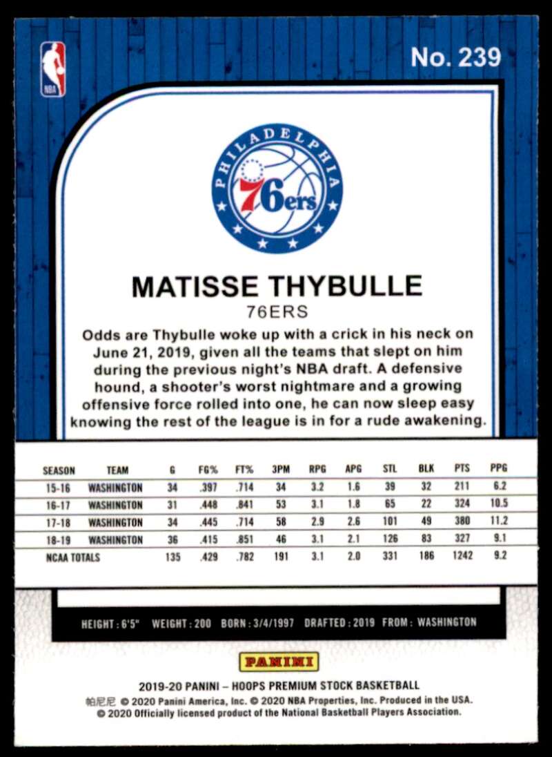 Matisse Thybulle Rookie Card 2019-20 Hoops Premium Stock #239 Image 2