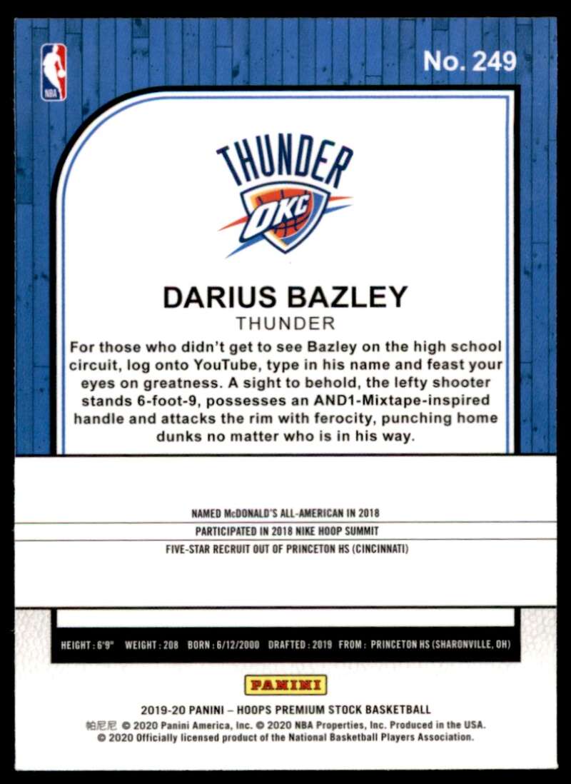 Darius Bazley Rookie Card 2019-20 Hoops Premium Stock #249 Image 2