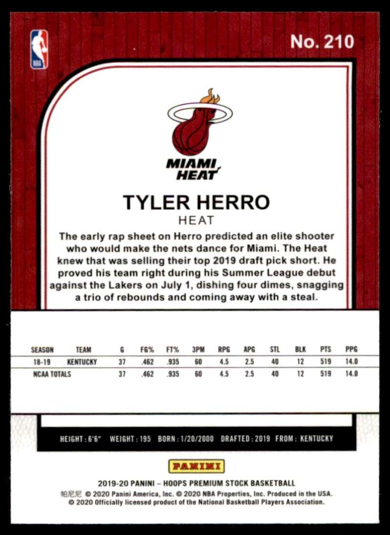 Tyler Herro Rookie Card 2019-20 Hoops Premium Stock #210 Image 2