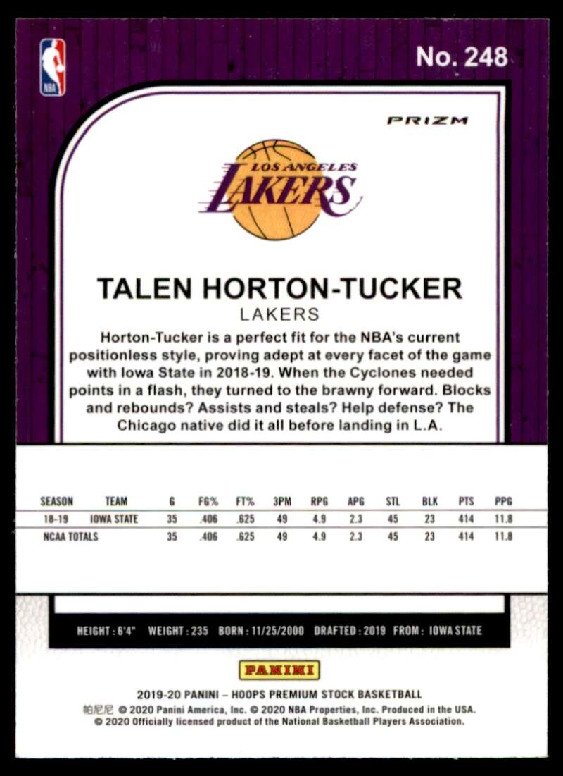 Talen Horton-Tucker Rookie 2019-20 Hoops Premium Stock Prizms Blue Cracked #248 Image 2