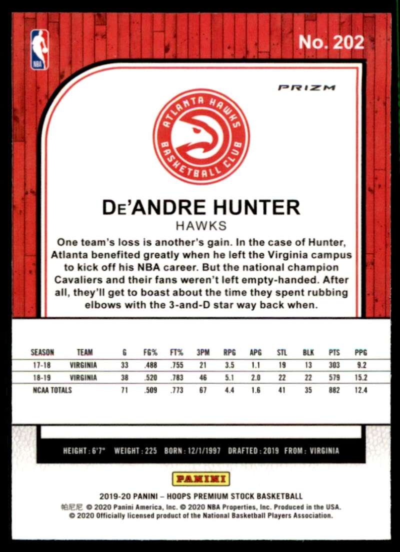 De'Andre Hunter Rookie Card 2019-20 Hoops Premium Stock Prizm #202 Image 2