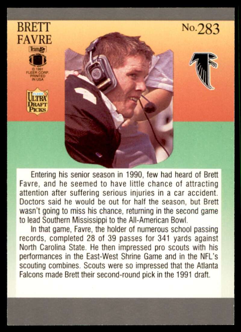 Brett Favre Rookie Card 1991 Ultra #283 Image 2