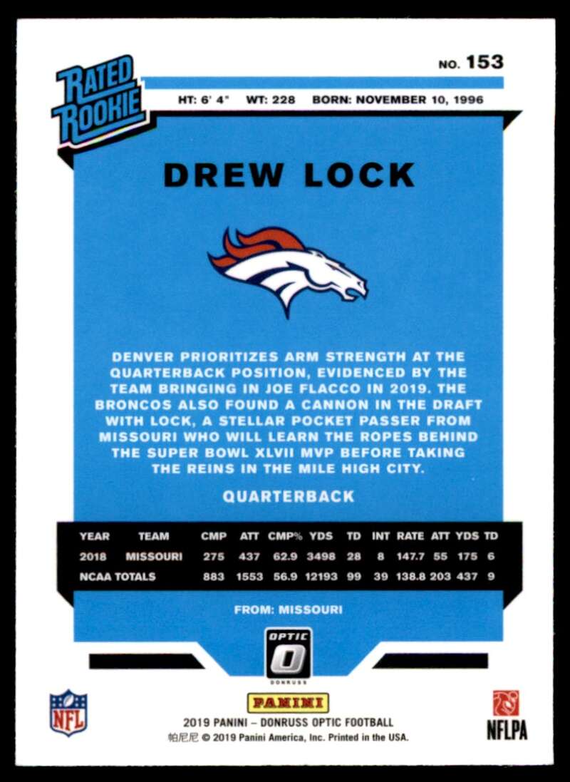 Drew Lock Rookie Card 2019 Donruss Optic #153 Image 2