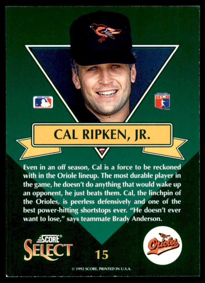 Cal Ripken Jr. Card 1993 Select Stars #15 Image 2