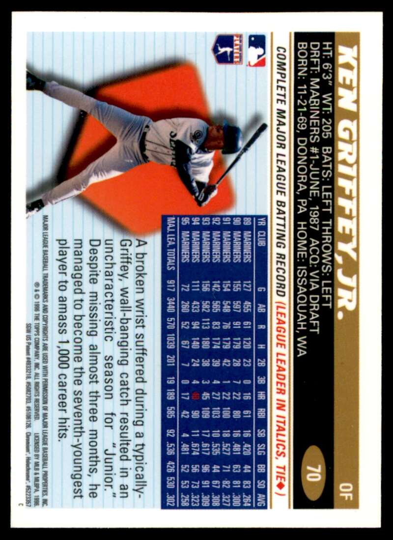 Ken Griffey Jr. Card 1996 Topps Chrome #70 Image 2
