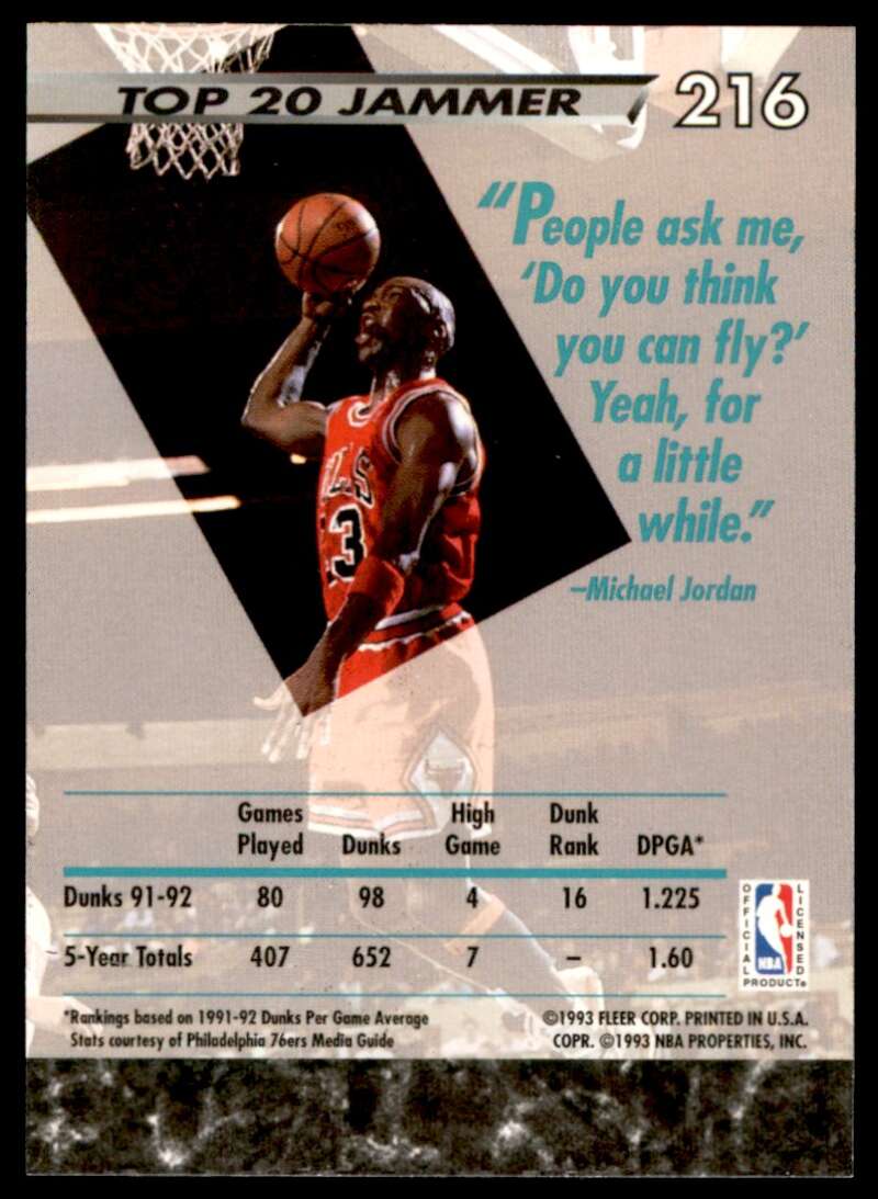 Michael Jordan Card 1992-93 Ultra #216 Image 2
