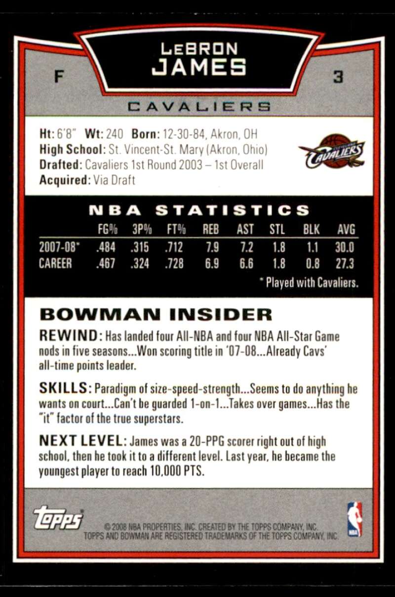 LeBron James Card 2008-09 Bowman #3 Image 2