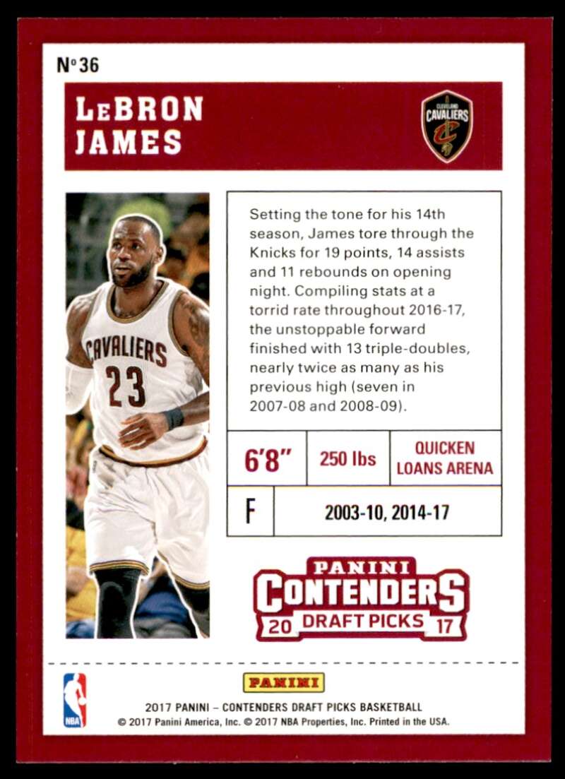 LeBron James Card 2017-18 Panini Contenders Draft Picks #36A Image 2