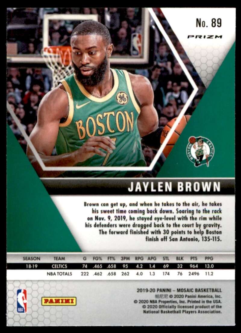 Jaylen Brown Card 2019-20 Panini Mosaic Red Green #89 Image 2