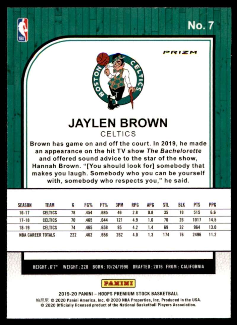 Jaylen Brown Card 2019-20 Hoops Premium Stock Prizms Blue #7 Image 2