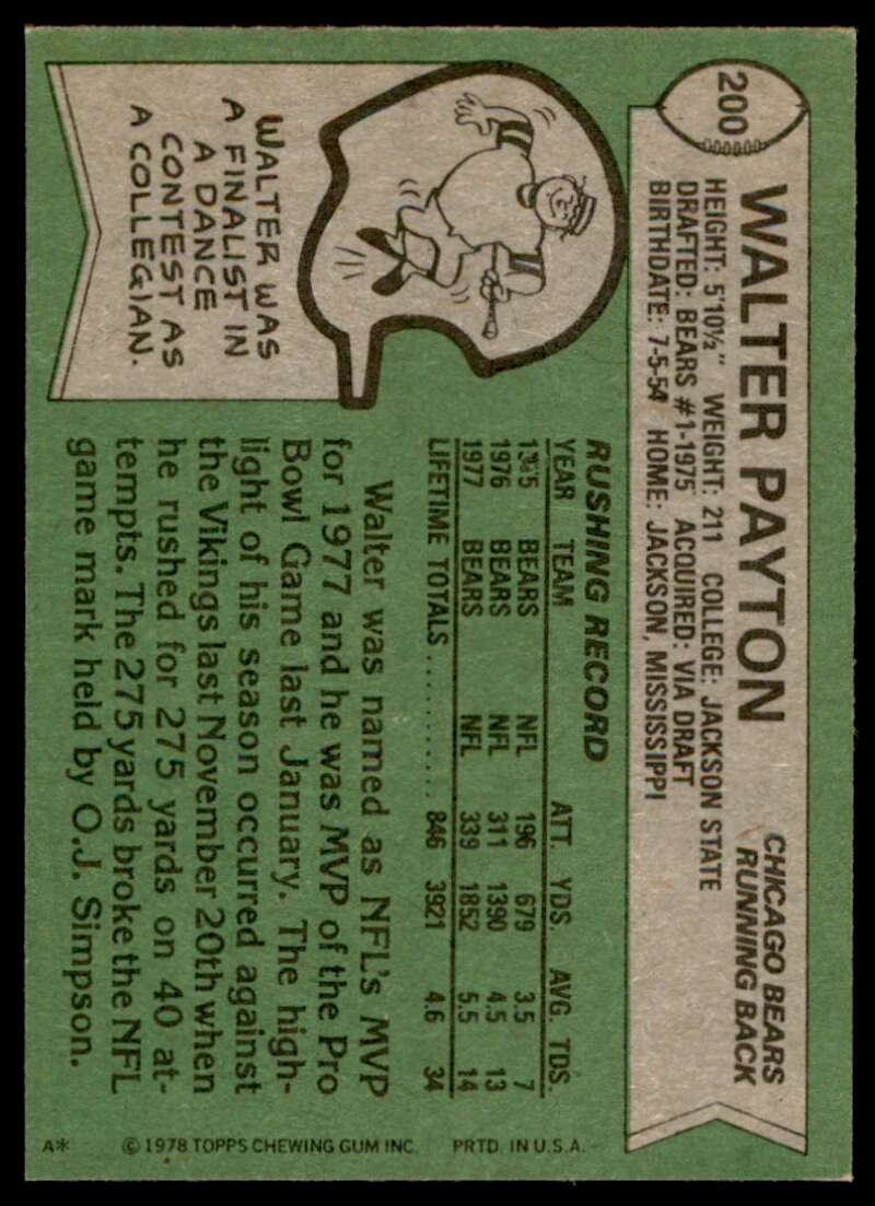 Walter Payton Card 1978 Topps #200 Image 2