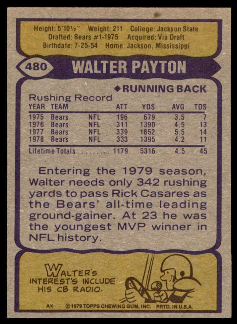Walter Payton Card 1979 Topps #480 Image 2