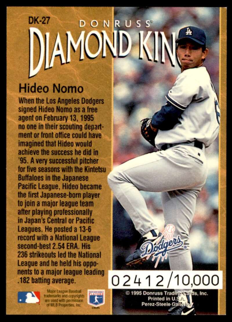 Hideo Nomo Card 1996 Donruss Diamond Kings #DK-27 Image 2