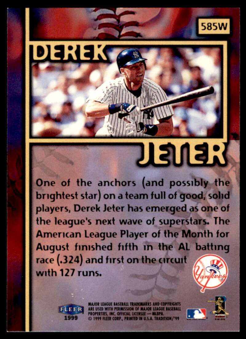Derek Jeter Card 1999 Fleer Tradition Warning Track Collection #585W Image 2