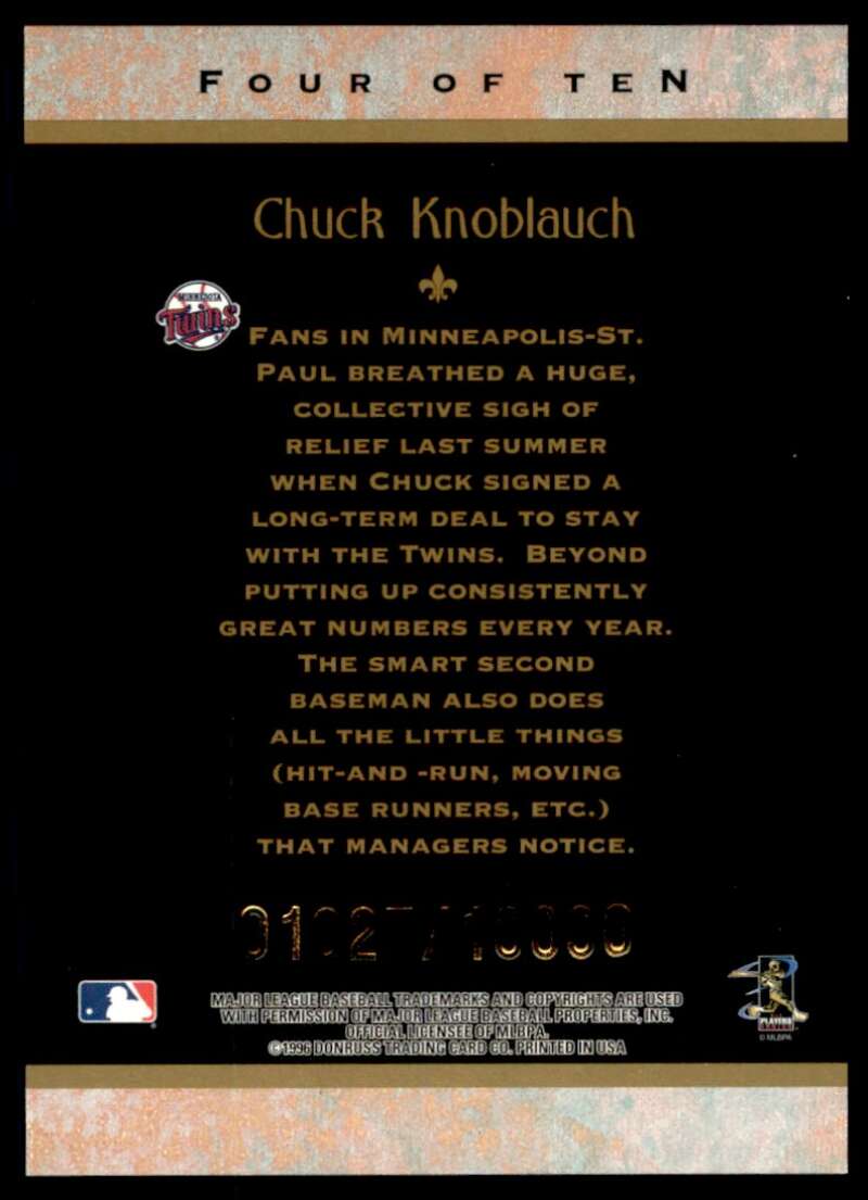 Chuck Knoblauch Card 1997 Donruss Diamond Kings #4 Image 2