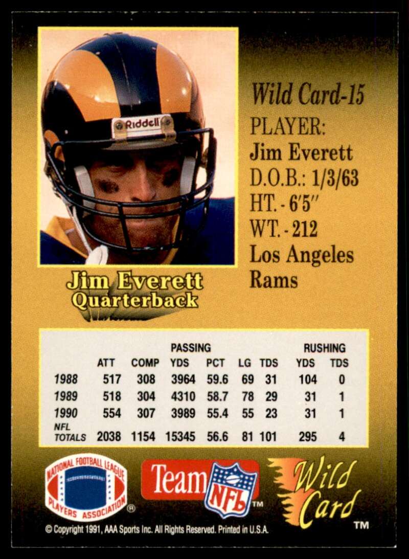 Jim Everett Card 1991 Wild Card 100 Stripe #15 Image 2