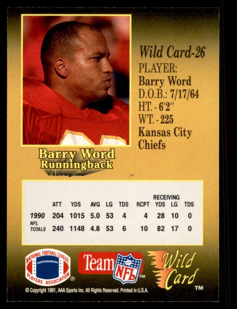 Barry Word Card 1991 Wild Card 100 Stripe #26 Image 2