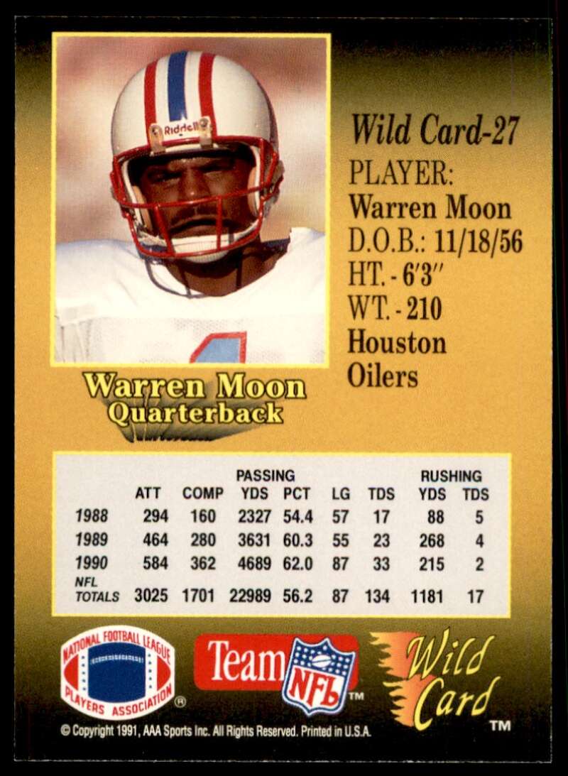 Warren Moon Card 1991 Wild Card 100 Stripe #27 Image 2