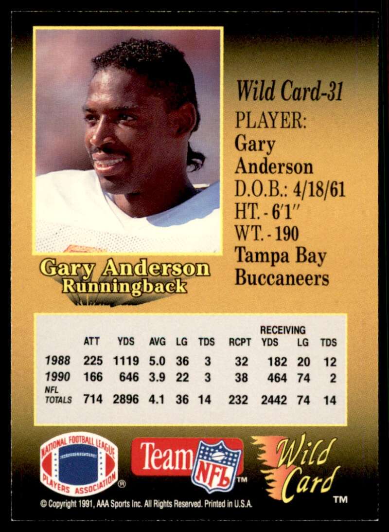 Gary Anderson Card 1991 Wild Card 100 Stripe #31 Image 2