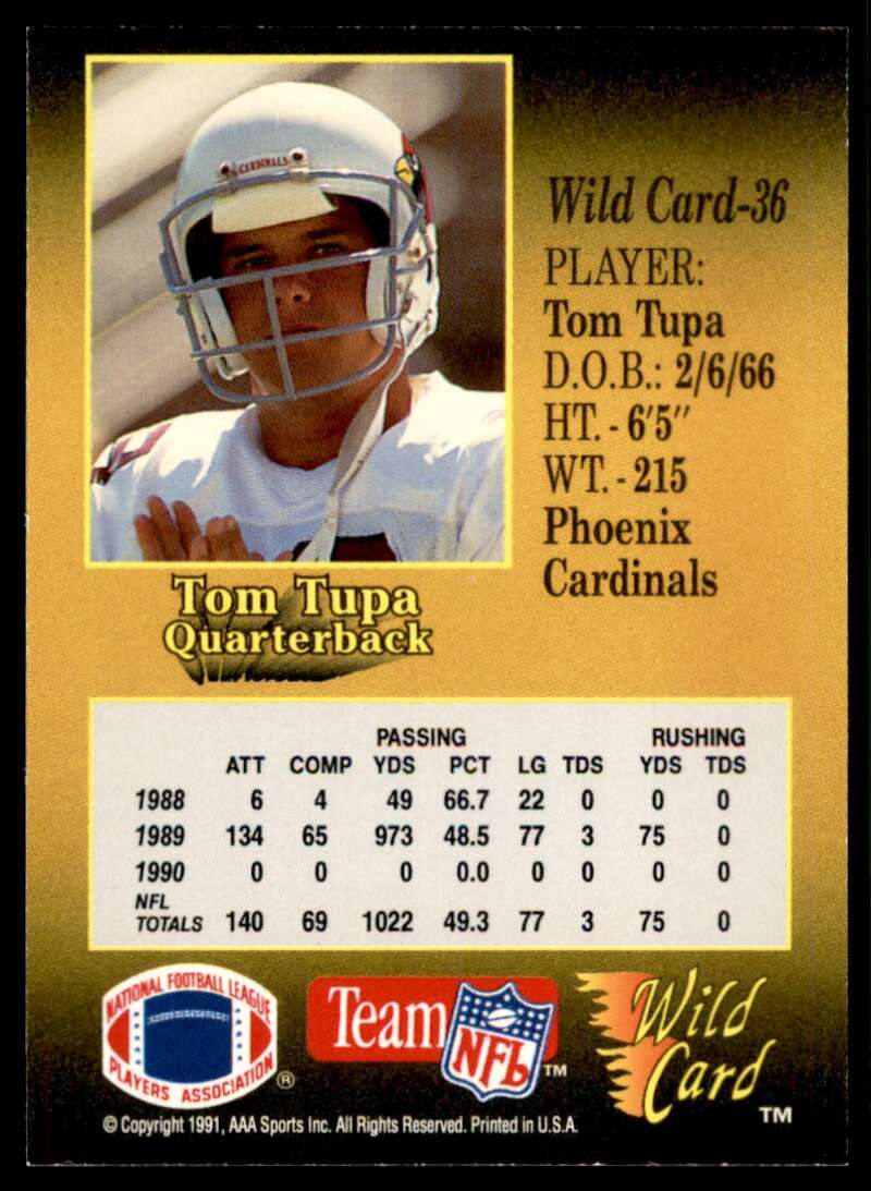 Tom Tupa Card 1991 Wild Card 100 Stripe #36 Image 2