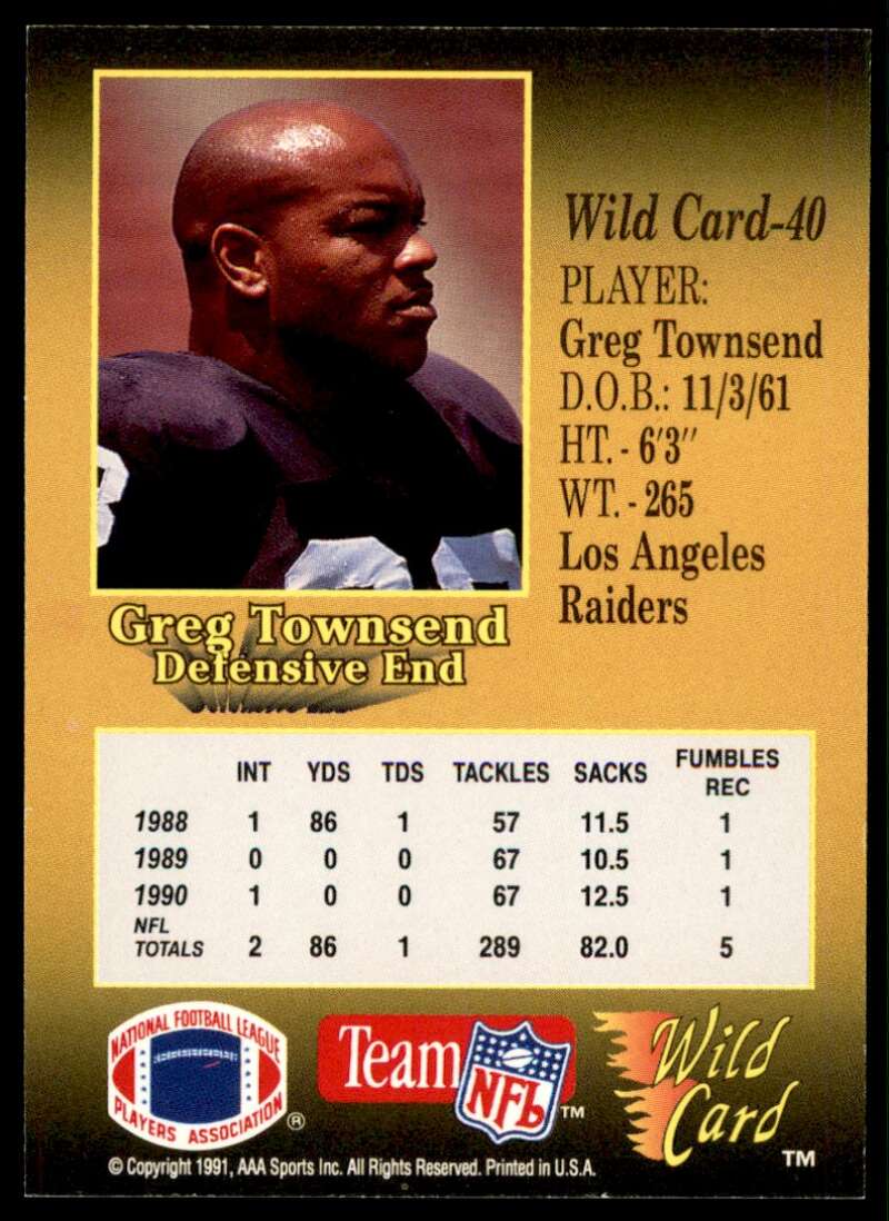 Greg Townsend Card 1991 Wild Card 100 Stripe #40 Image 2