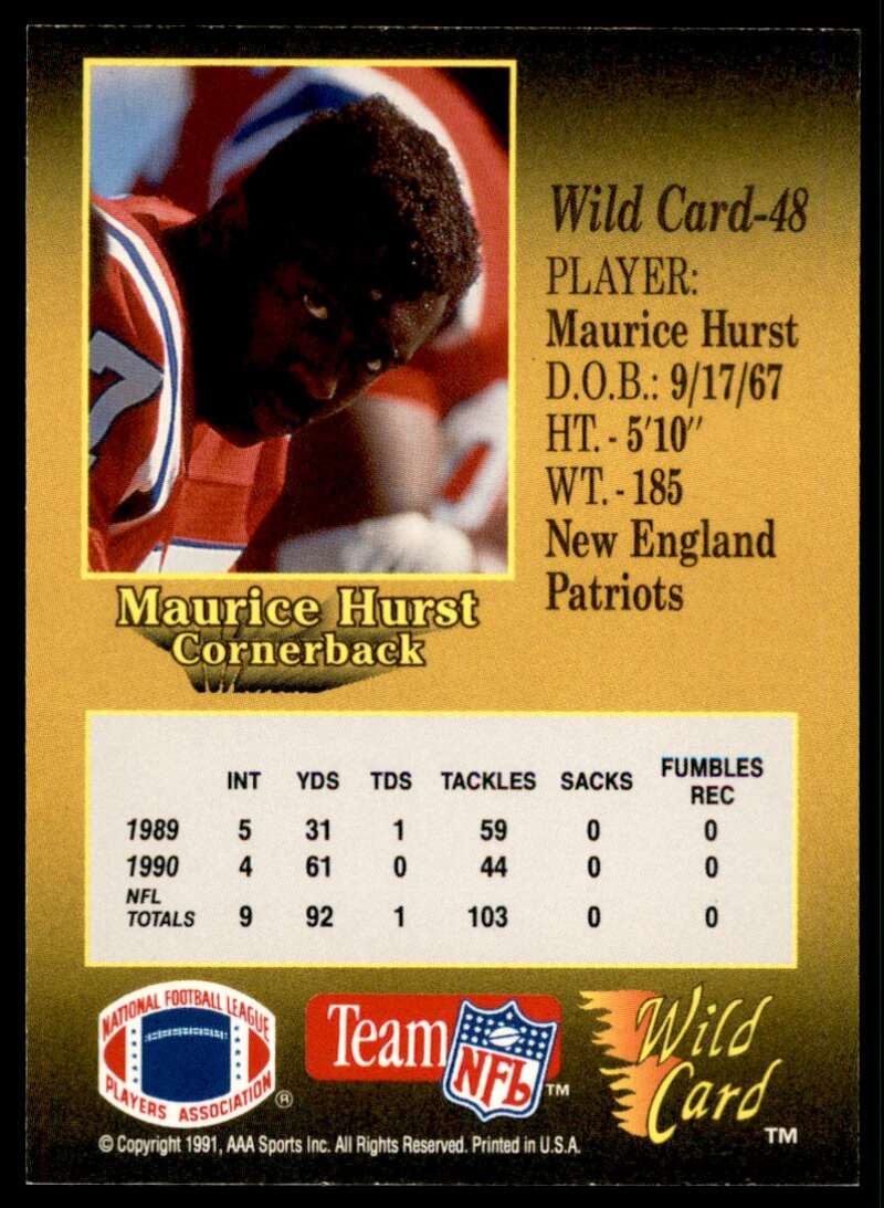 Maurice Hurst Card 1991 Wild Card 100 Stripe #48 Image 2