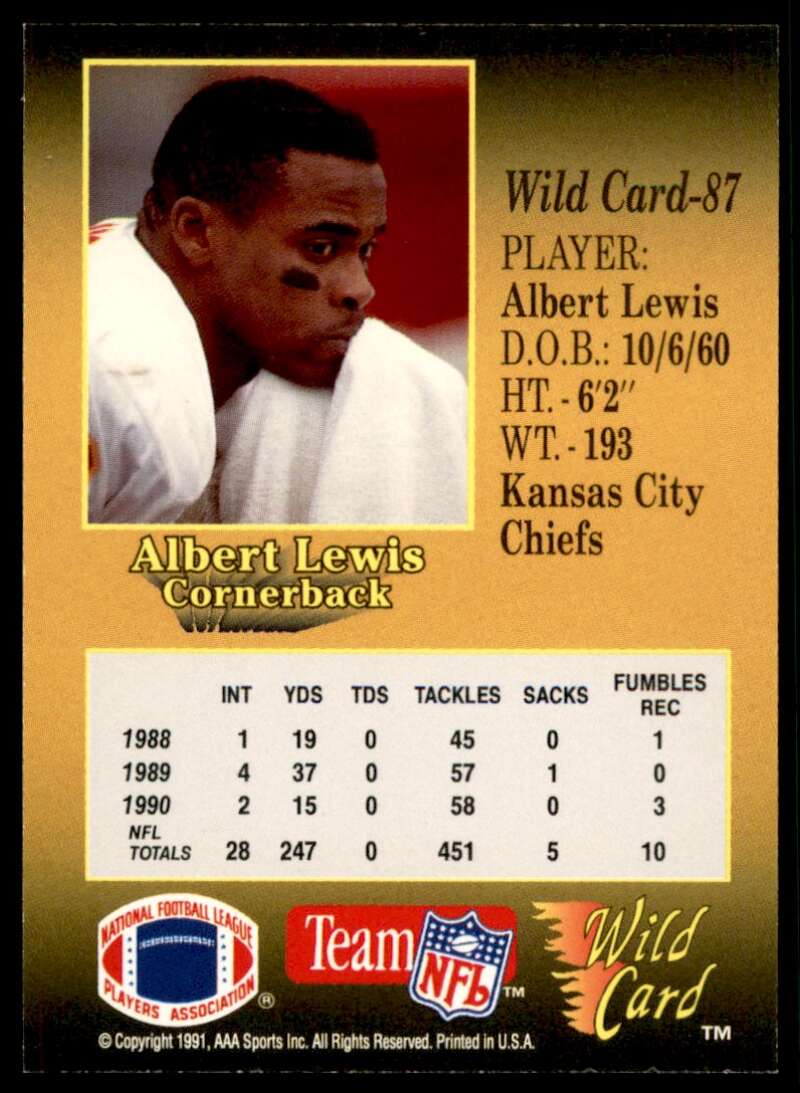 Albert Lewis Card 1991 Wild Card 100 Stripe #87 Image 2