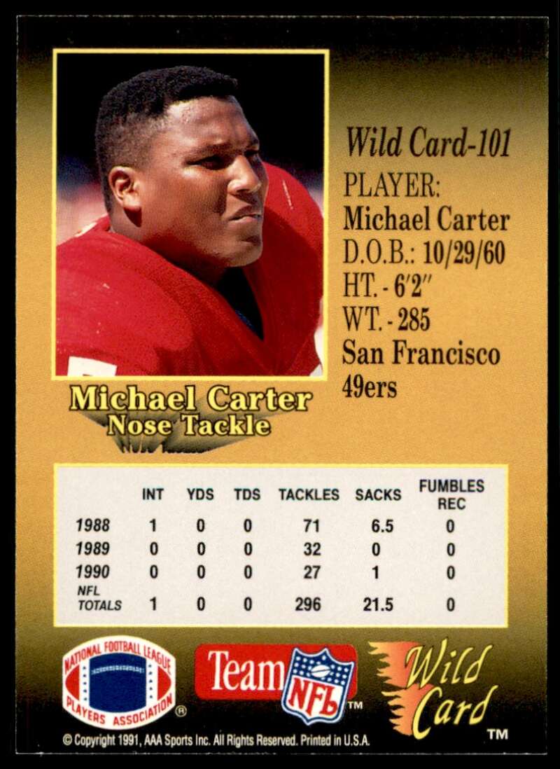 Michael Carter Card 1991 Wild Card 100 Stripe #101 Image 2