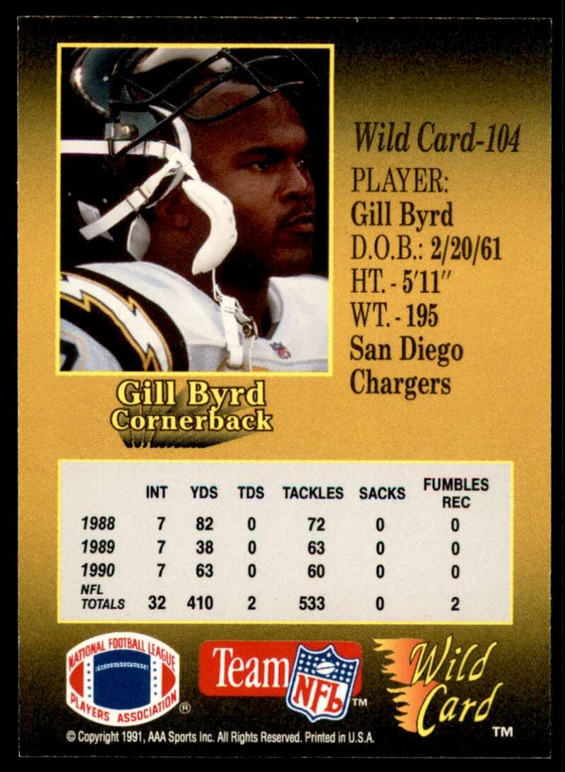 Gill Byrd Card 1991 Wild Card 100 Stripe #104 Image 2