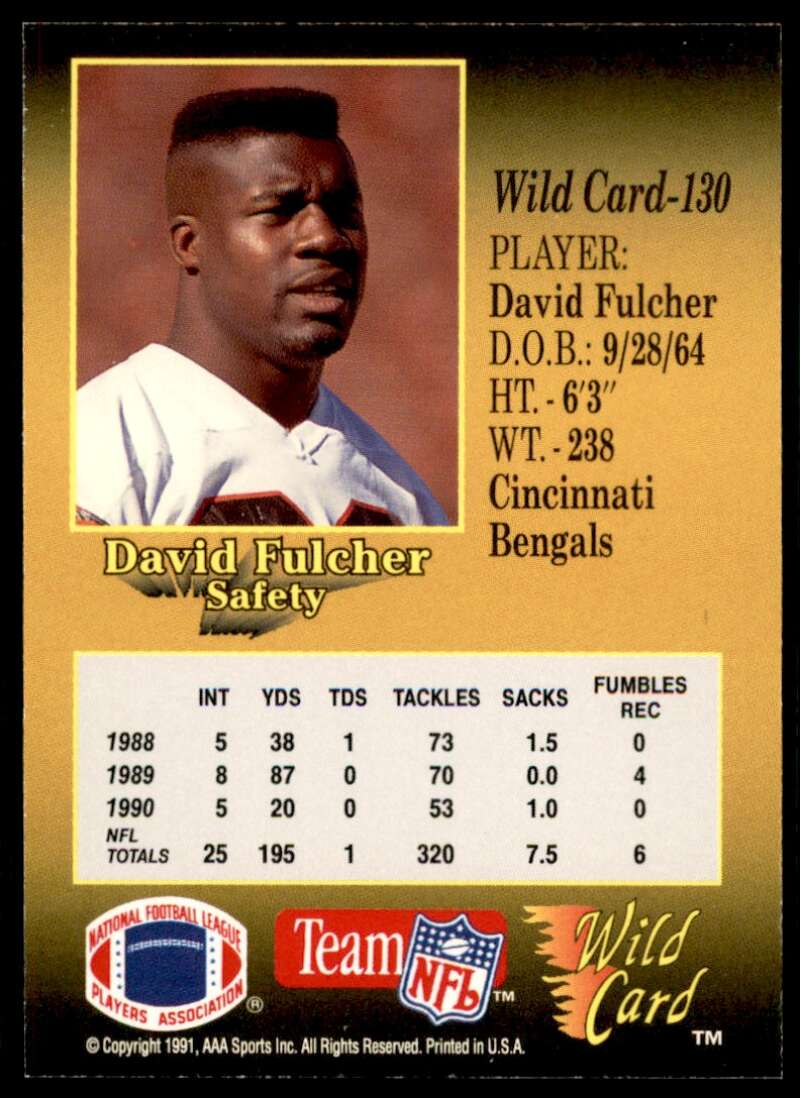 David Fulcher Card 1991 Wild Card 100 Stripe #130 Image 2