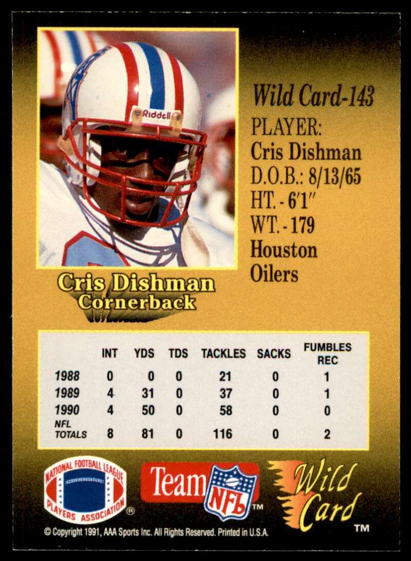 Cris Dishman Card 1991 Wild Card 100 Stripe #143 Image 2